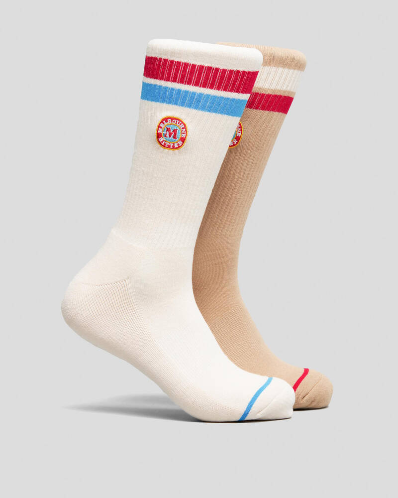 FOOT-IES Melb Bitter Logo Stripe Sneaker Socks 2 Pack for Mens