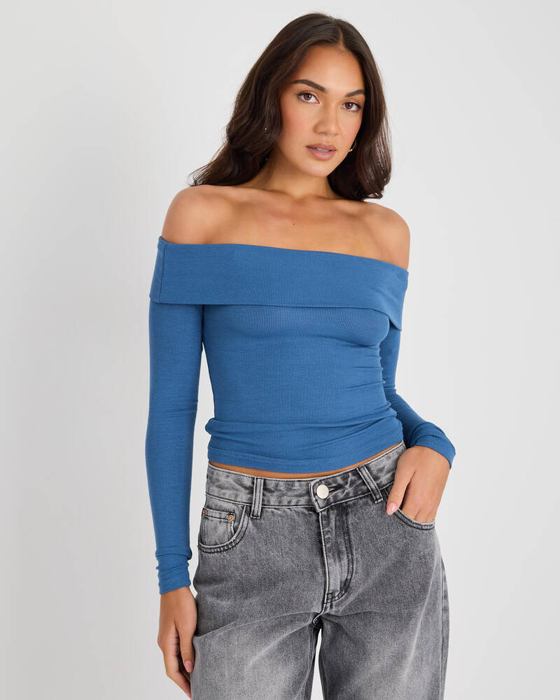 Ava And Ever Basic Fine Rib Long Sleeve Off Shoulder Top for Womens