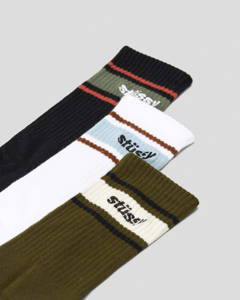 Stussy Italic Stripe Socks 3 Pack for Mens