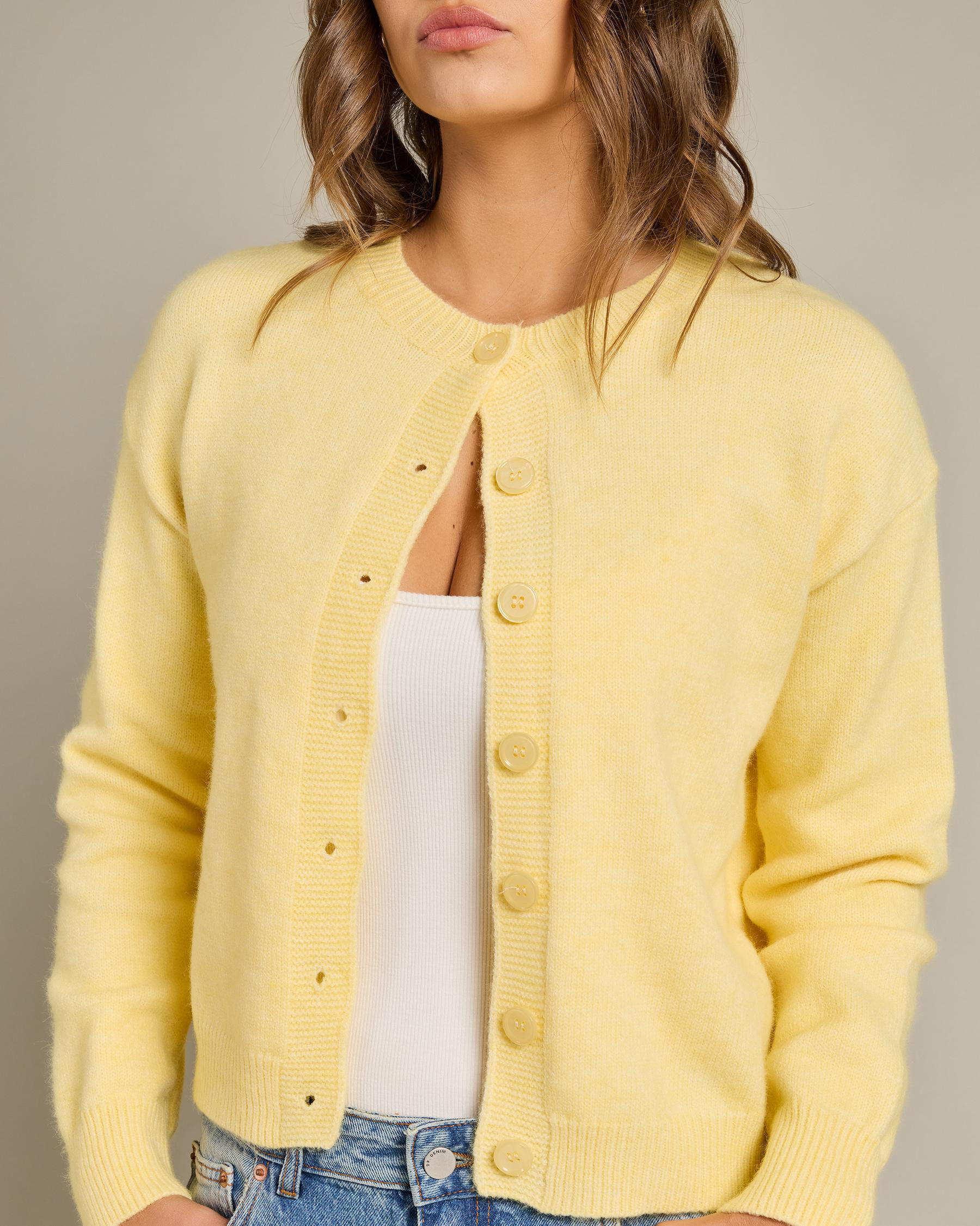 Pink Diamond Nolan Knit Cardigan In Yellow - FREE* Shipping & Easy