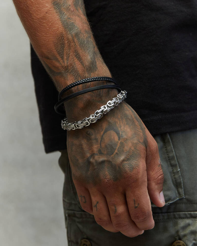 REPUBLIK Metal Chain Leather Combo Bracelet for Mens