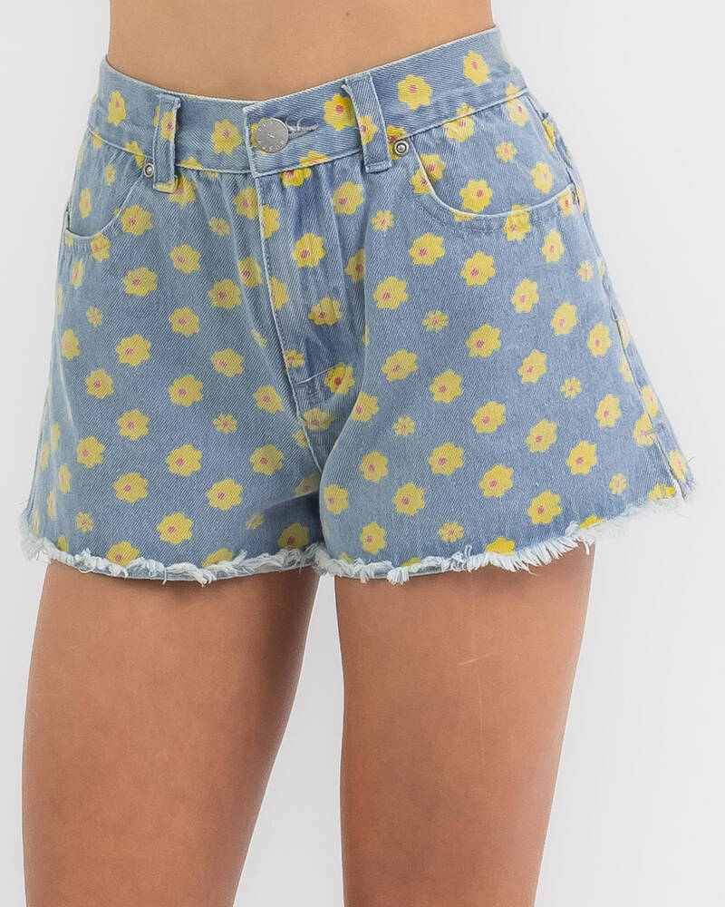 Rusty Girl's Daisy Kick Flare Denim Shorts for Womens