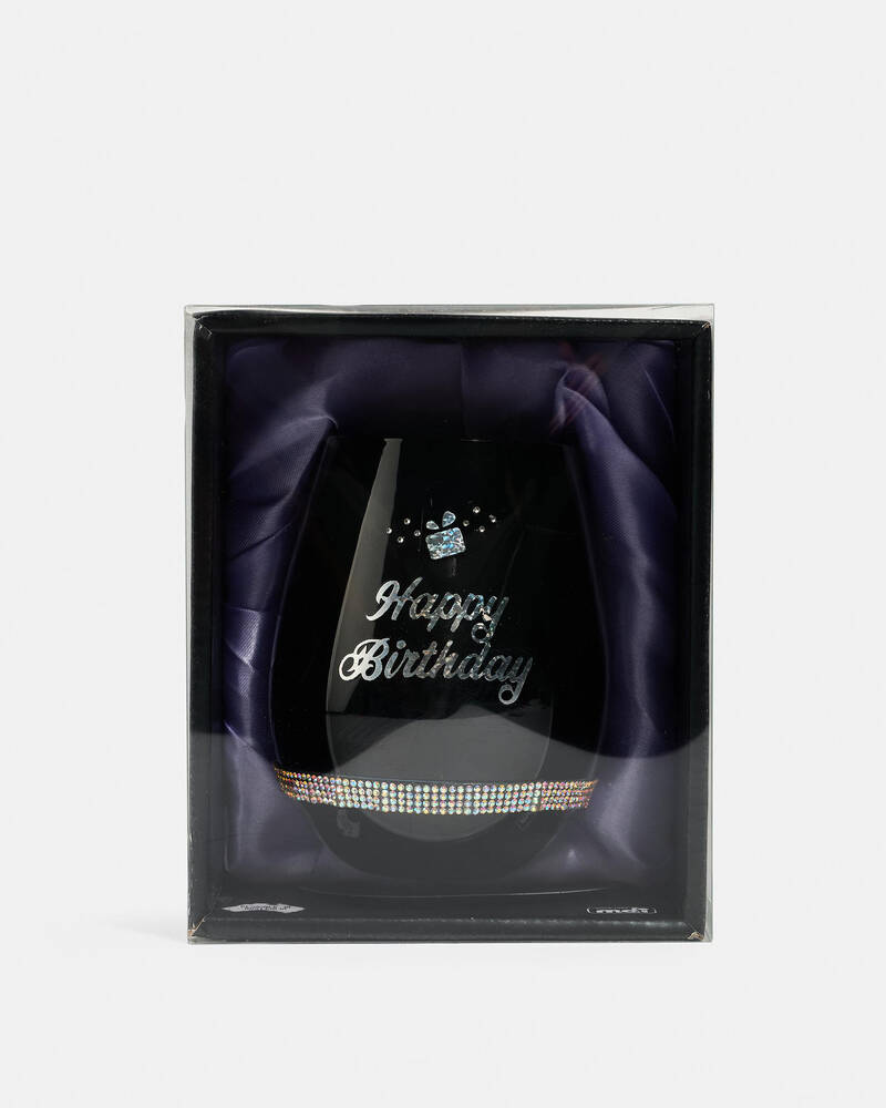 MDI Happy Birthday Black Luxe Stemless Wine Glass for Womens