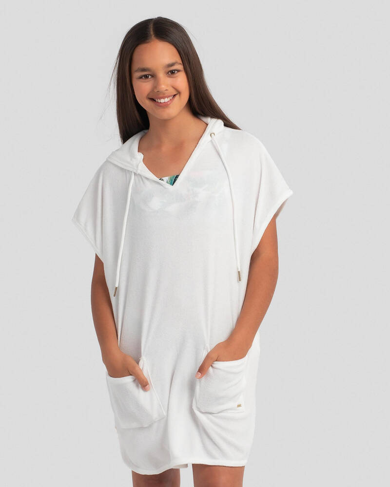 Topanga Girls' Tara Towelling Beach Cover In White Fast Shipping