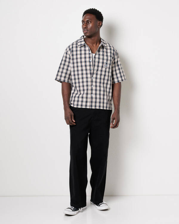 Thrills Paradise Falling Short Sleeve Cropped Check Shirt for Mens