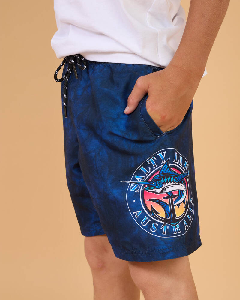 Salty Life Boys Big Tackle Elastic Waist Shorts for Mens