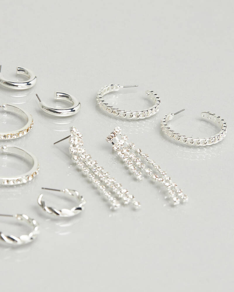Shop Karyn In LA Material Girl Earring Pack In Shiny Silver Fast