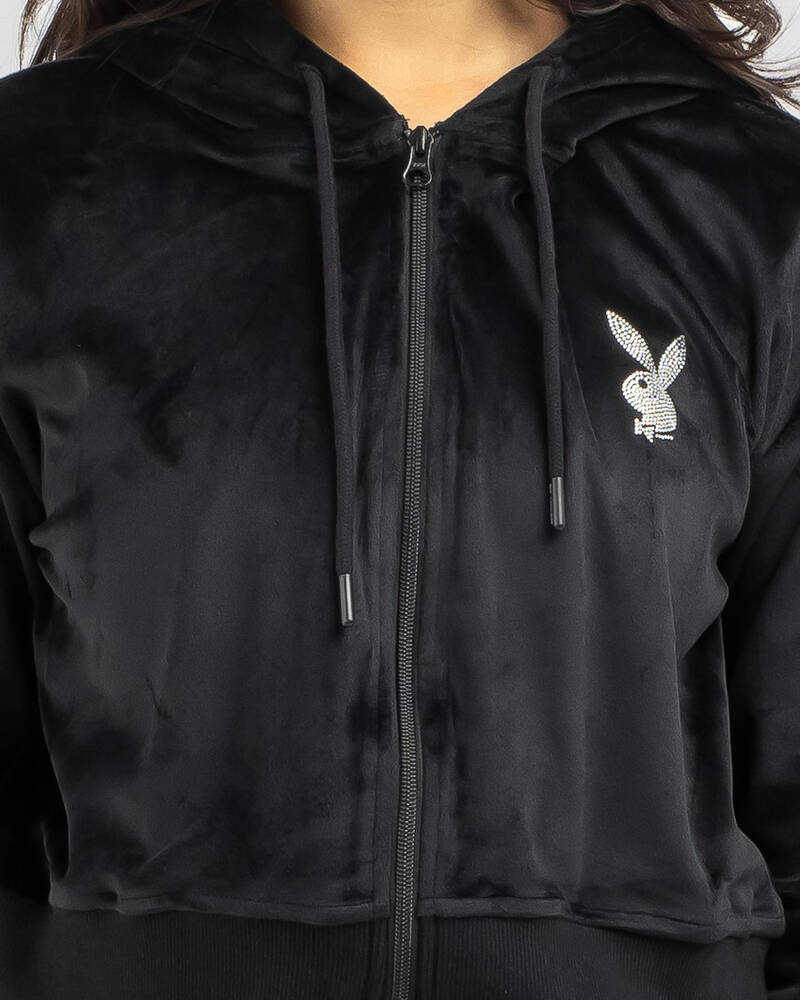 Playboy Bunny O Velour Zip Through Hoodie for Womens