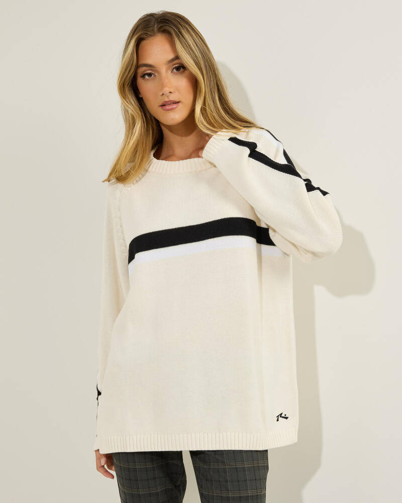 Rusty White Lines Crew Neck Knit Jumper for Womens