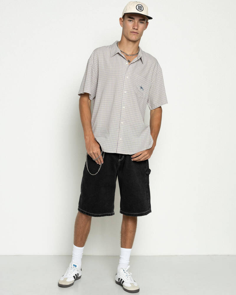 S-Double Card Check Short Sleeve Shirt for Mens