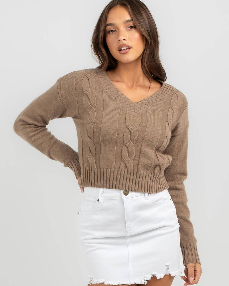 Mooloola Dee Cable V Neck Knit Jumper for Womens