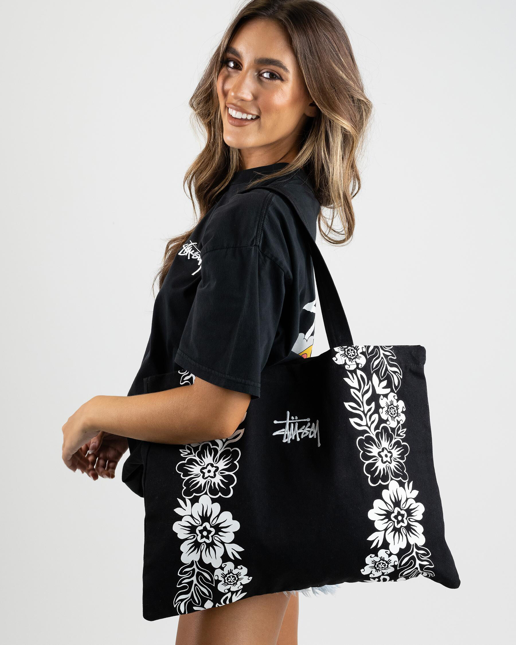 バッグ Stussy Honolulu WOVEN TOTE BAG Shop Stussy Hawaiian Beach Bag In Black - Fast Shipping & Easy