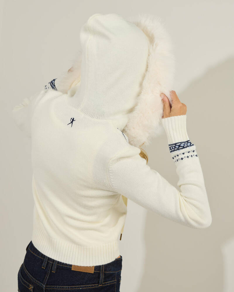 Rusty Yah Yah Fur Zip Through Hooded Knit Jumper for Womens