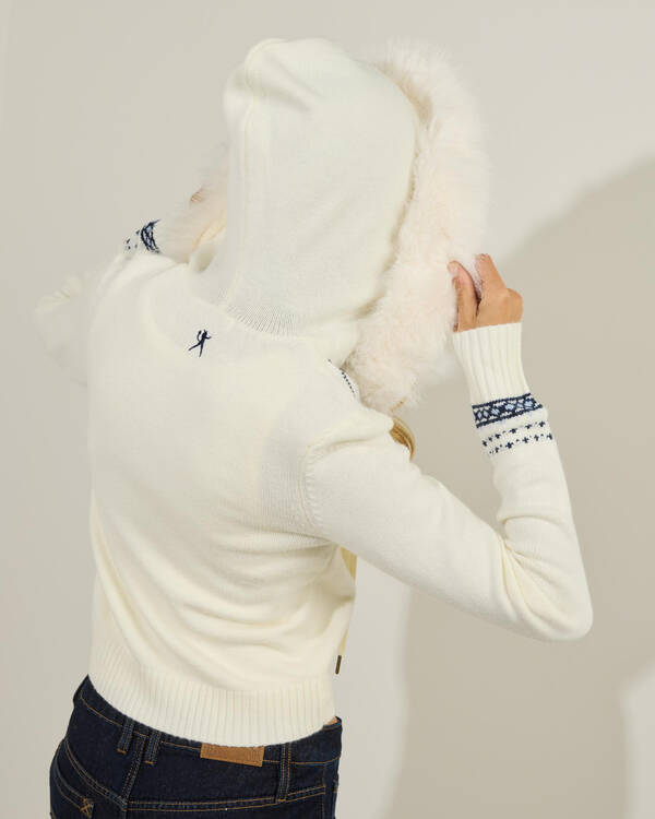 Rusty Yah Yah Fur Zip Through Hooded Knit Jumper for Womens