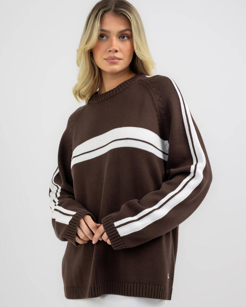 Rusty White Lines Crew Neck Knit Jumper for Womens