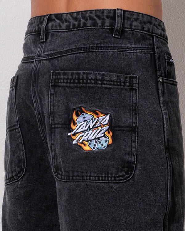 Santa Cruz Flaming Dice Dot Jean Shorts for Mens
