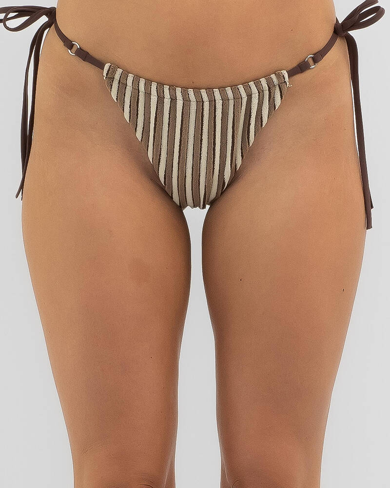 Rhythm Terry Sands Stripe Gathered Tie Side Itsy Bikini Bottom for Womens