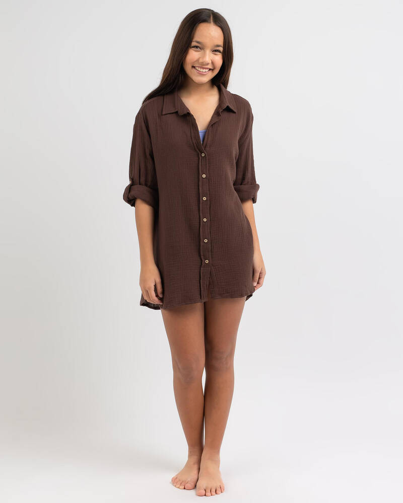 Shop Topanga Girls' James Beach Cover In Dark Choc Fast Shipping