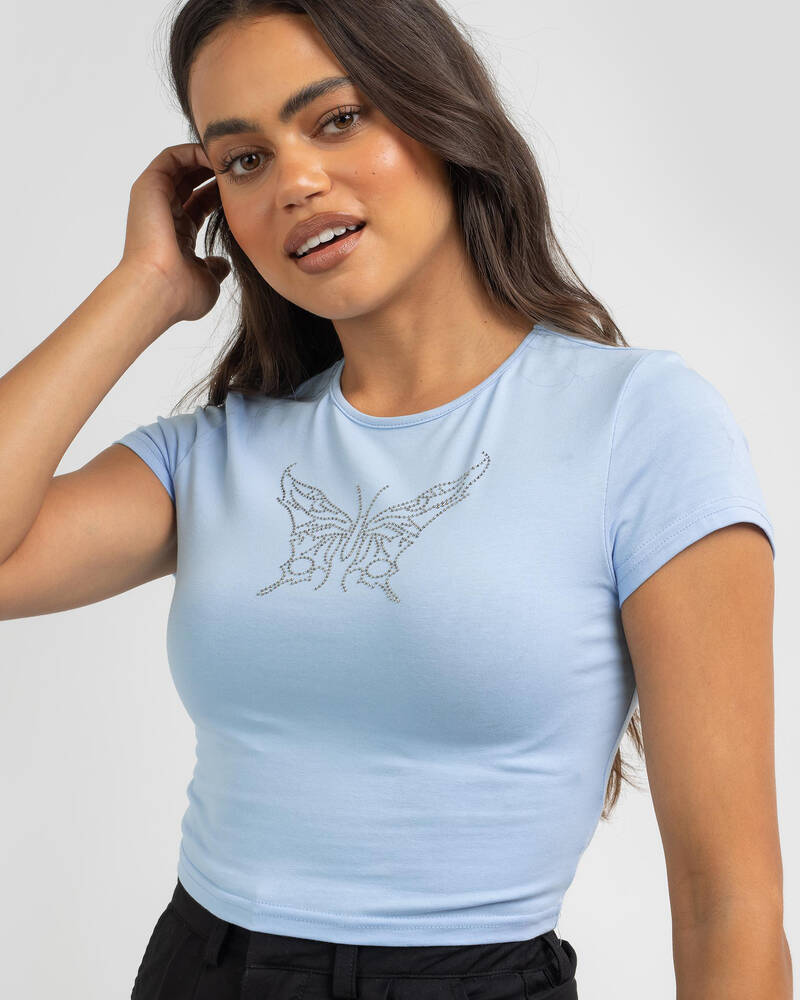 MRKT. Rhinestone Butterfly Baby Tee for Womens