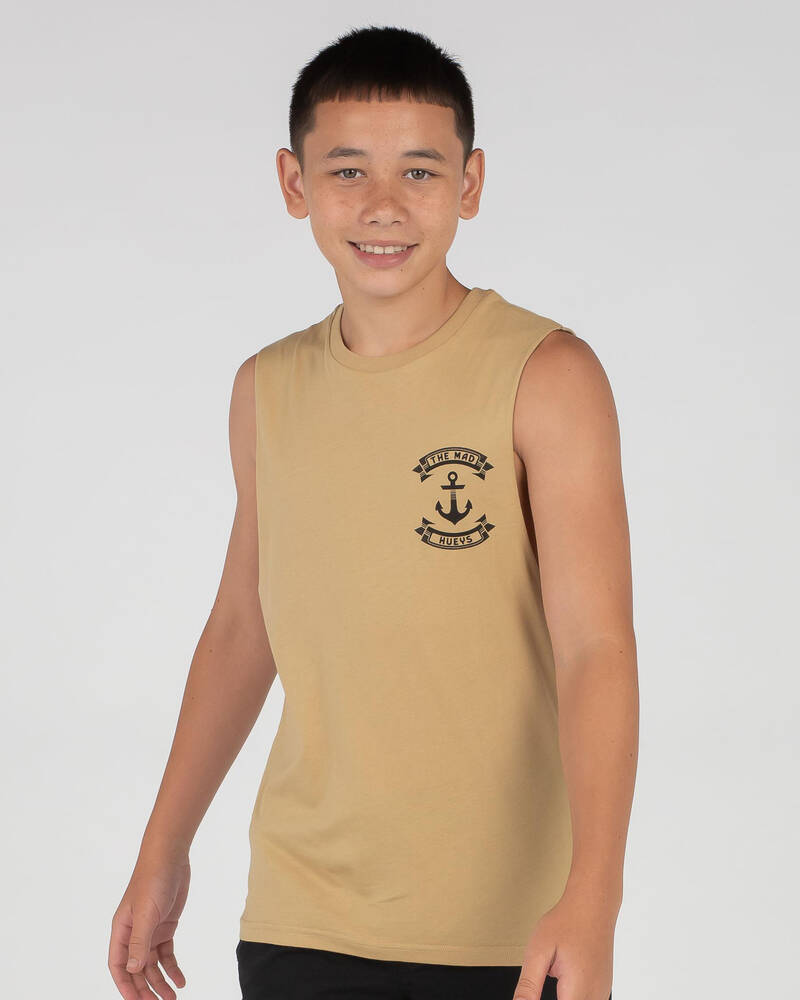 The Mad Hueys Boys' Retro Anchor Muscle Tank for Mens