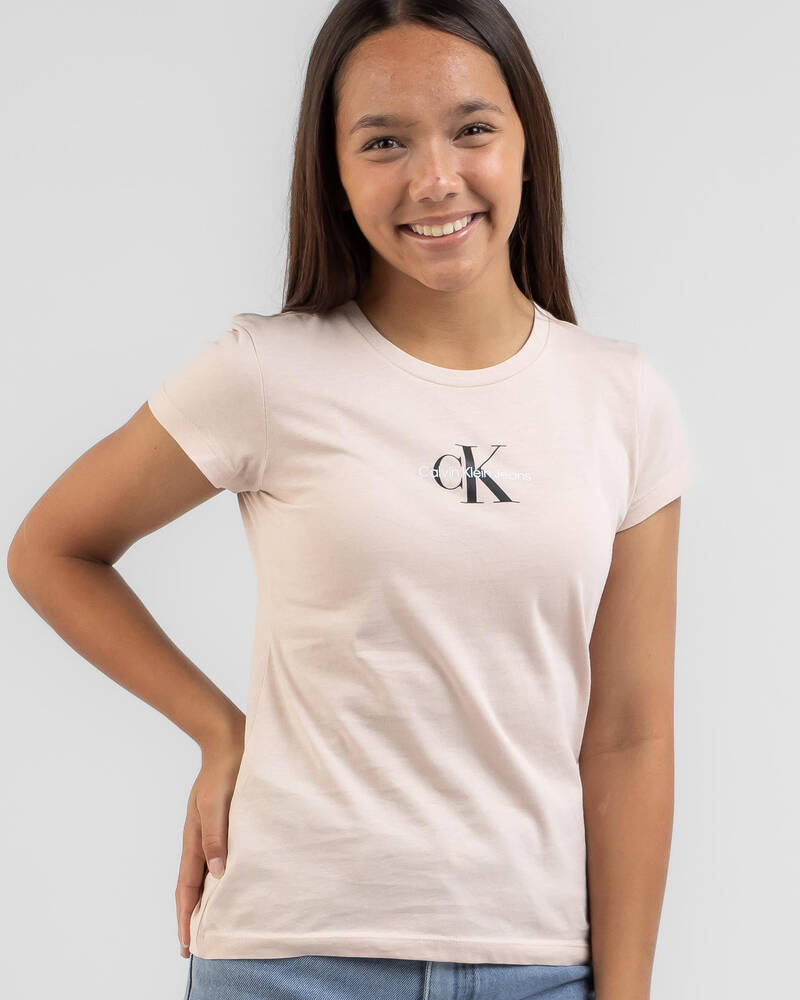 Calvin Klein Girls' Micro Monogram T-Shirt for Womens