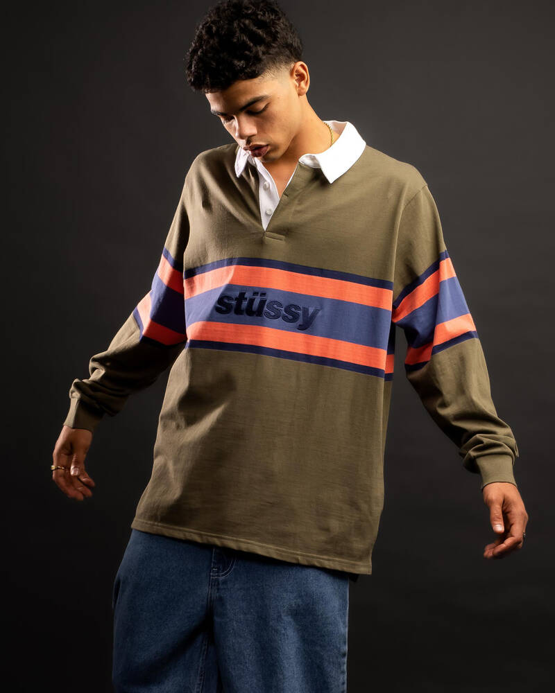 Stussy Italic Stripe Rugby Long Sleeve Shirt for Mens