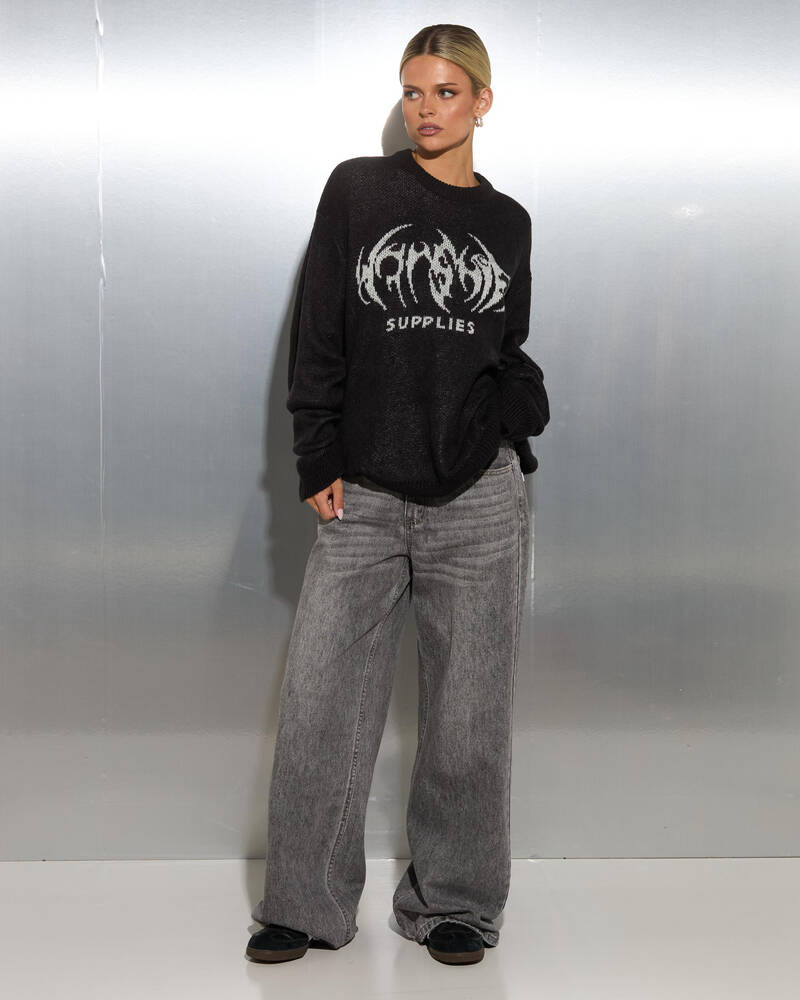 Worship Supplies Diablo Box Fit Crew Neck Knit Sweater for Womens