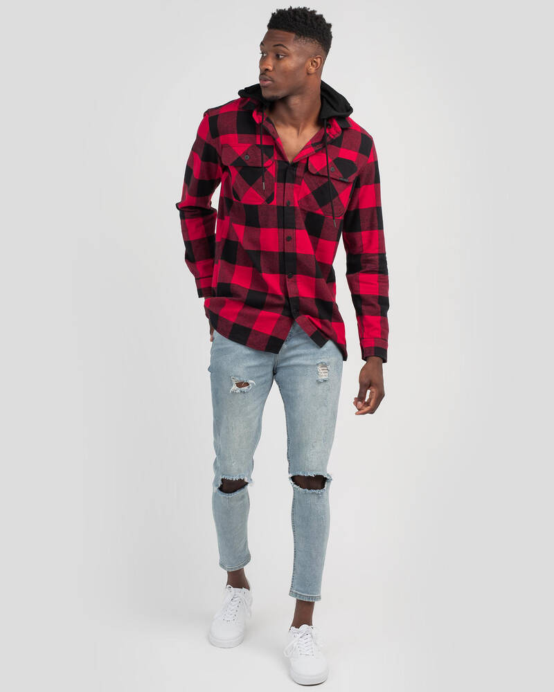 Dexter Chase Long Sleeve Hooded Flannel Shirt for Mens