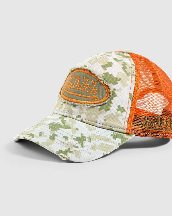 Von Dutch Camo Distressed Trucker Cap for Mens