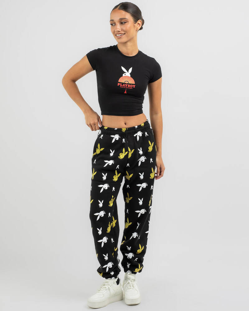Playboy Bunny All Over 90s Track Pants In Black Fast Shipping & Easy