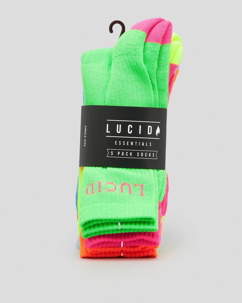 Lucid Fluro Crew Socks 5 Pack for Mens