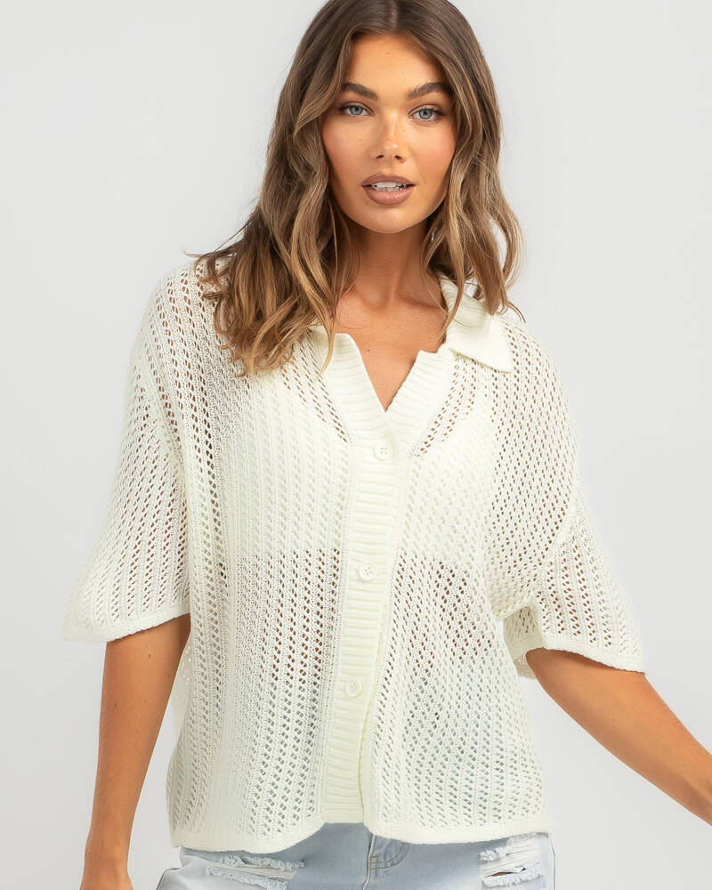 Mooloola South Beach Crochet Short Sleeve Shirt for Womens