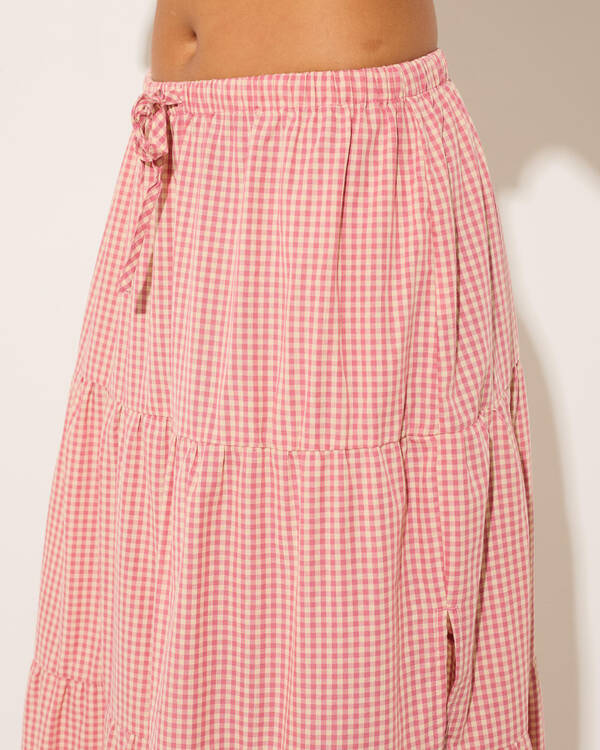 Rhythm Lola Check Tiered Maxi Skirt for Womens