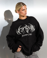 Worship Supplies Diablo Box Fit Crew Neck Knit Sweater for Womens image number null