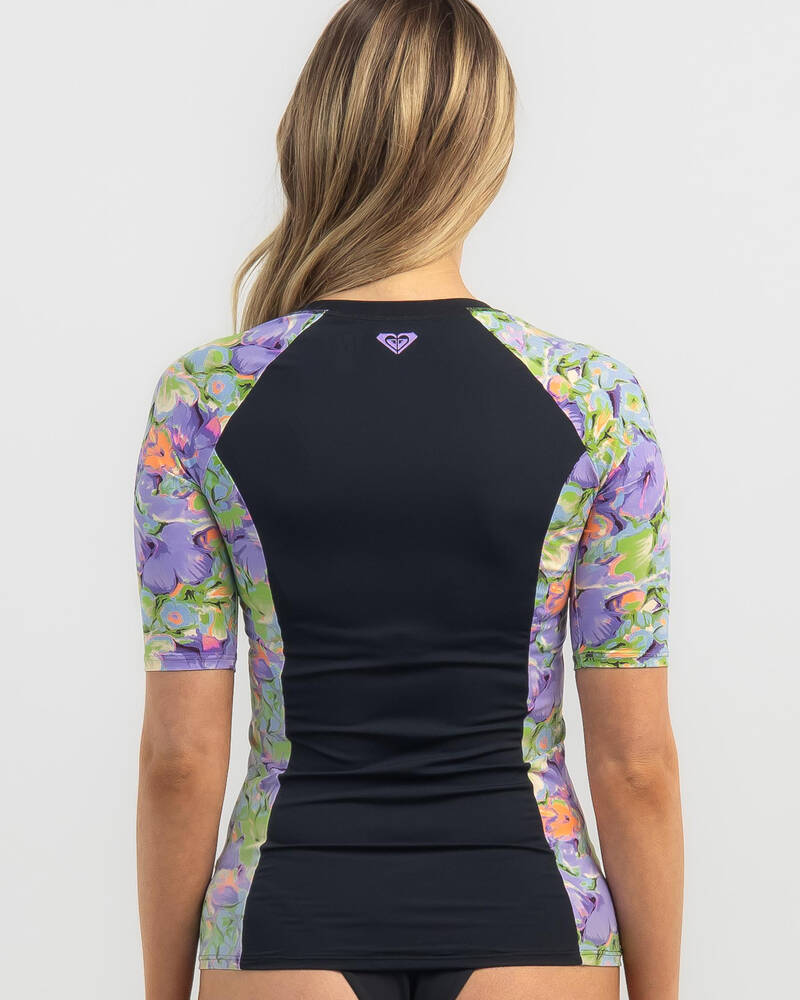 Roxy New Short Sleeved Zip Through Rash Vest for Womens