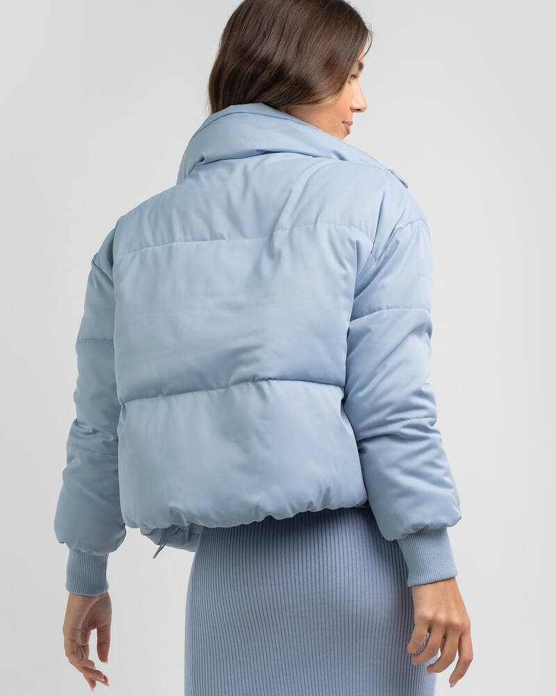 Ava And Ever Academy Puffer Jacket In Dusty Blue - Fast Shipping & Easy ...
