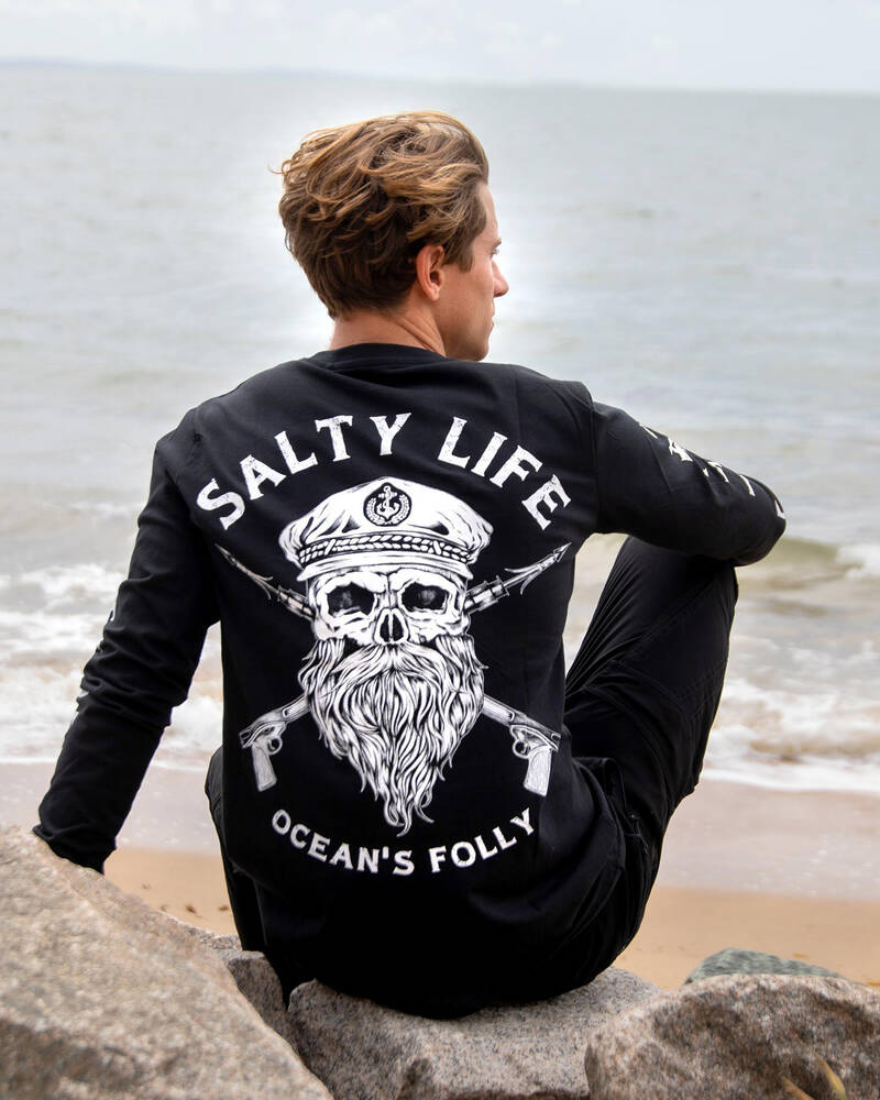 Salty Life Black Beard Long Sleeve T-shirt for Mens