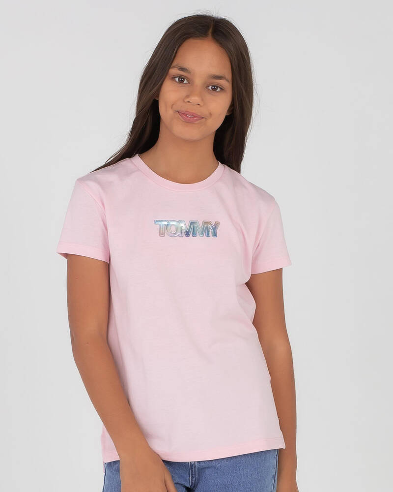 Tommy Hilfiger Girls' Iridescent Badge Logo T-Shirt for Womens