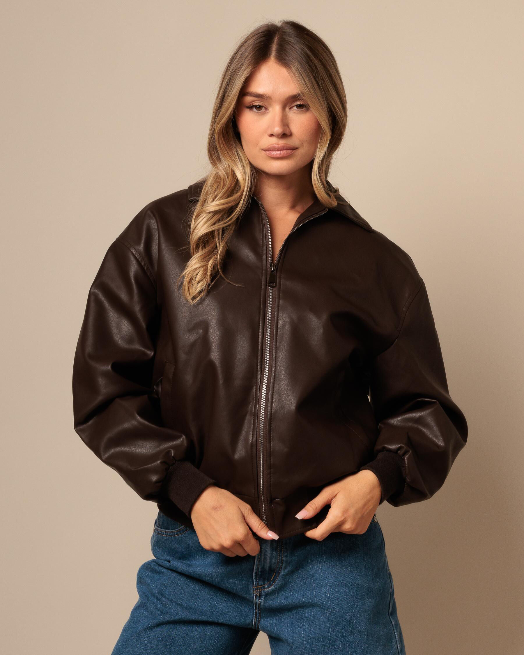 Shop Ava And Ever Dean Faux Leather Jacket In Matte Brown - Fast