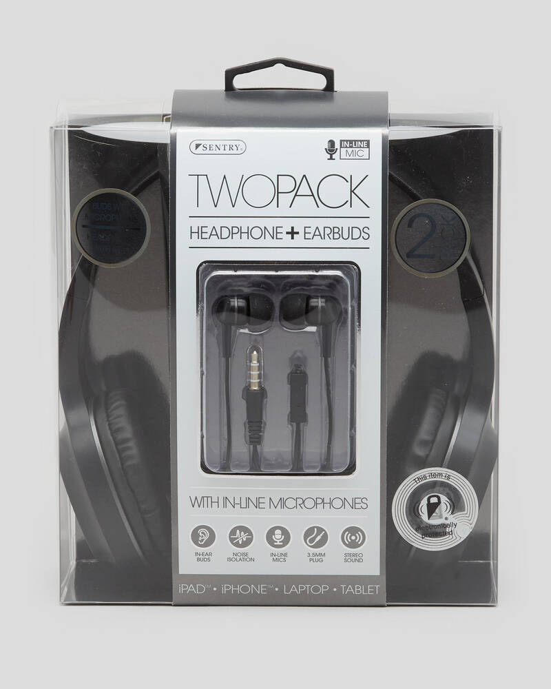 Sentry Two-Pack Wired Headphones & Ear Buds W. Mic for Mens