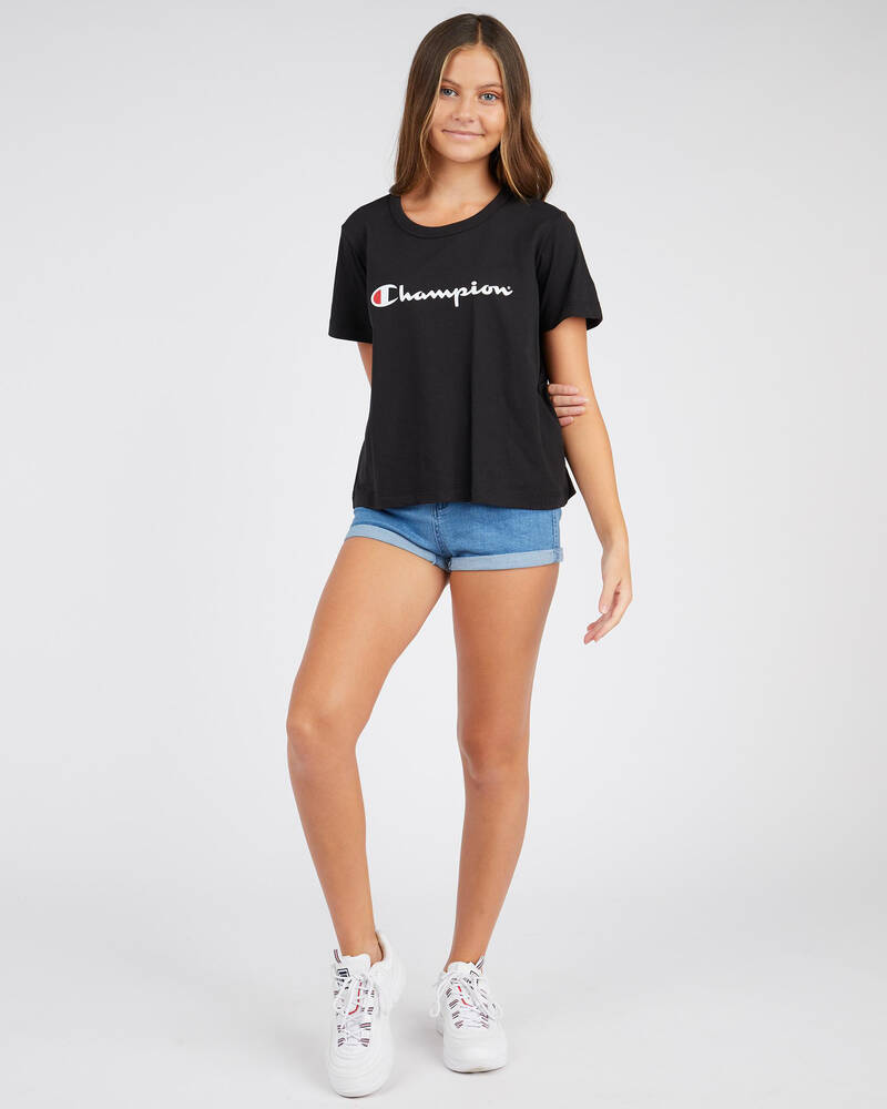 Champion Girls' Logo T-Shirt In Black Fast Shipping Easy Returns City Beach United States