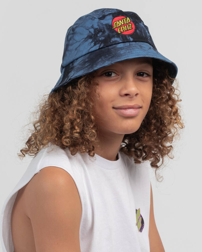 Shop Santa Cruz Dot Youth Bucket Hat In Navy Tie Dye Fast Shipping