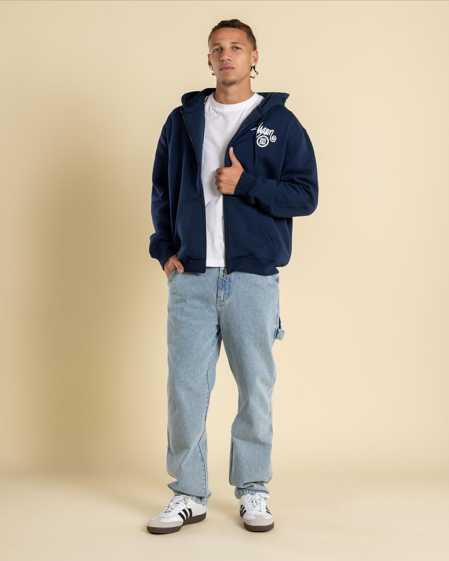 Dot zip up hoodie（NAVY） S-Double Shawn Dot Zip Hoodie In Washed Navy - FREE* Shipping