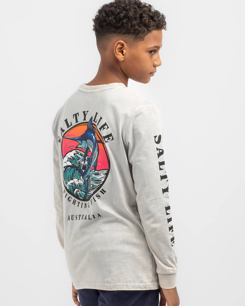 Salty Life Boys' Fighting Fish Long Sleeve T-Shirt for Mens