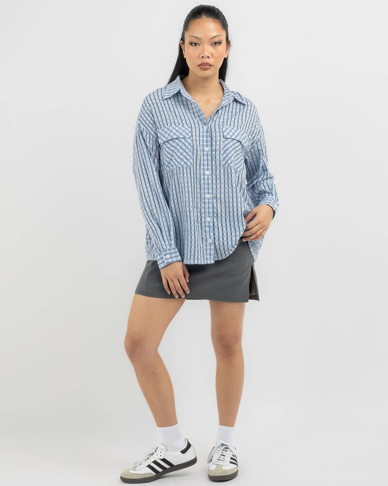 Mint Vanilla Polly Long Sleeve Check Top for Womens