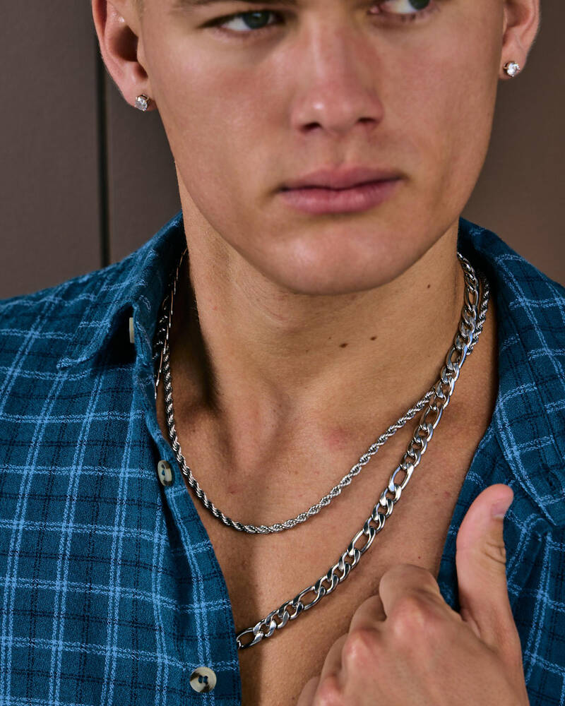 REPUBLIK Silver Combo Chain Necklace for Mens