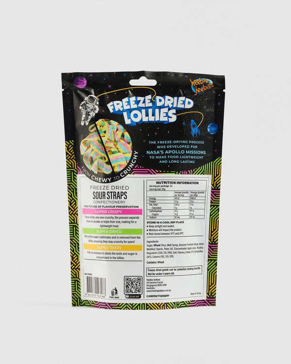 Heebie Jeebies Large Freeze Dried Sour Strap Lollies for Unisex