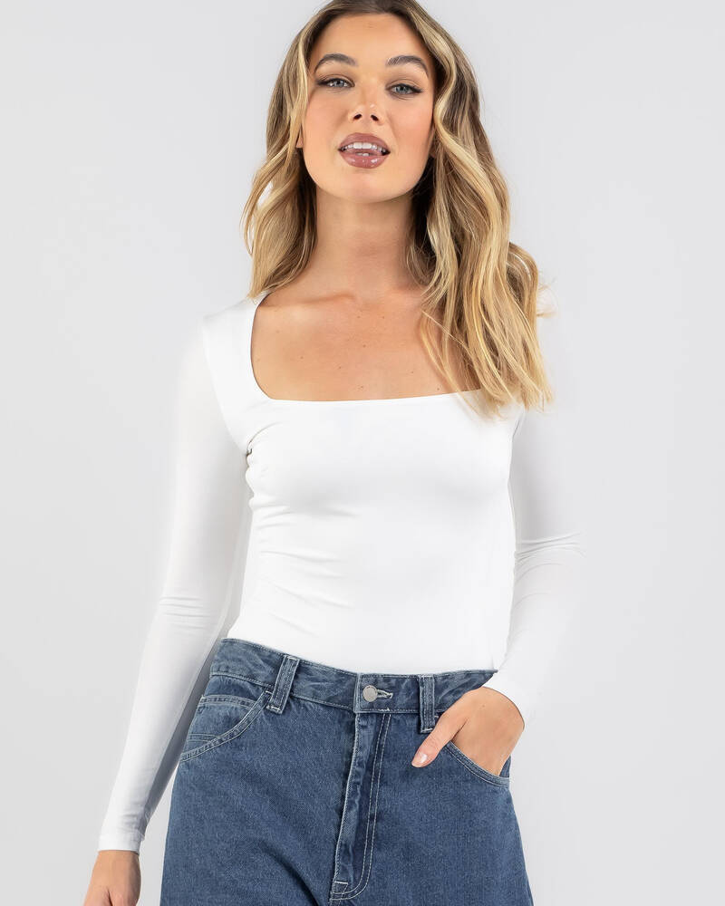 Luvalot Basic Square Neck Long Sleeve Bodysuit for Womens