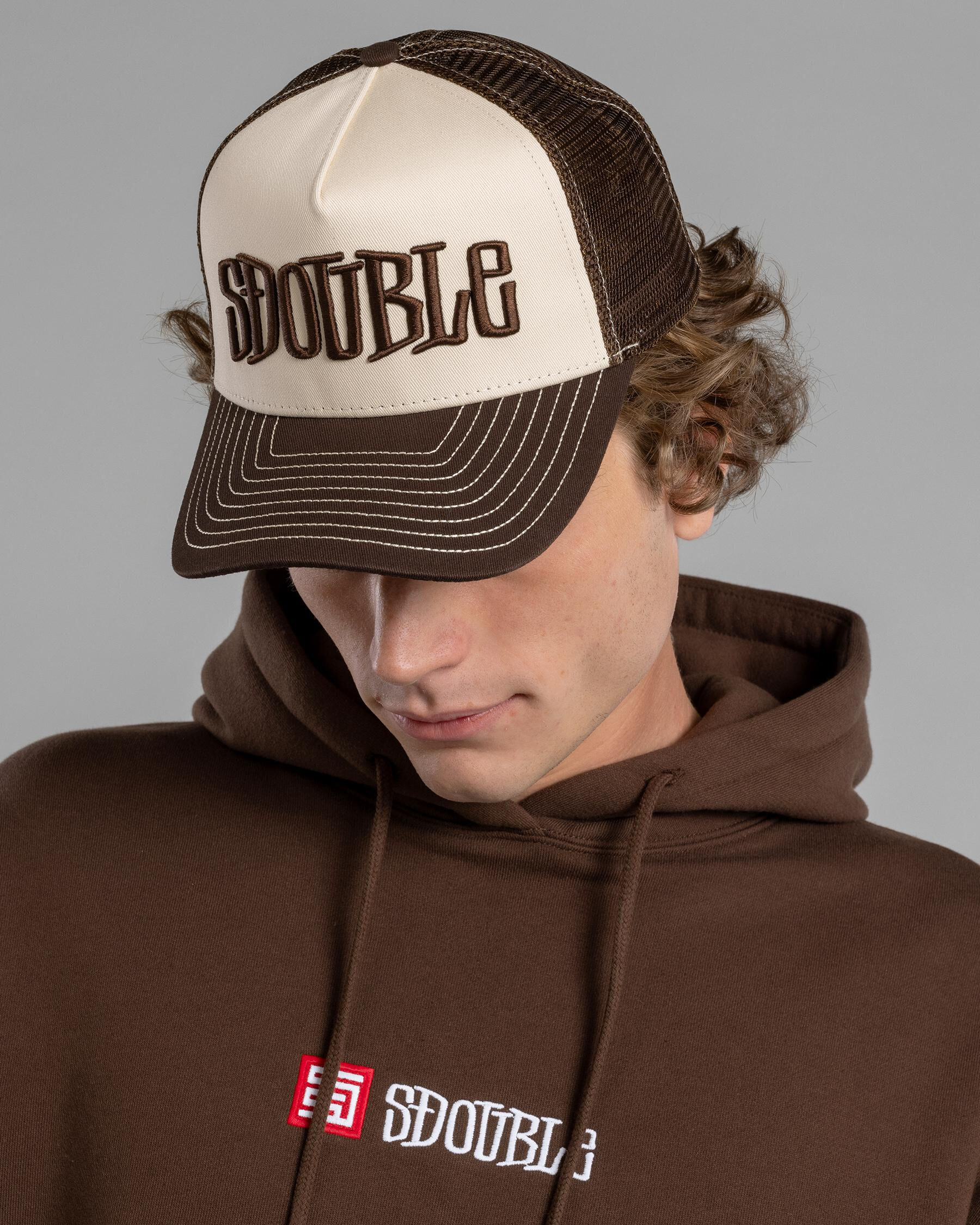 Shop S-Double Mid-Block Curved Peak Trucker Cap In Natural