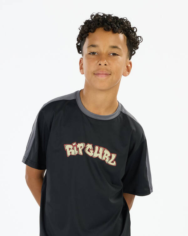Rip Curl Boys' Surf Shack Panel Short Sleeve Rash Vest for Mens